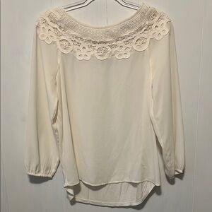 Loft Elegant Off White Lace Trim Blouse